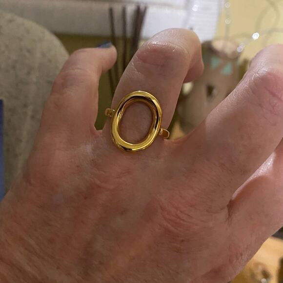 Gold Oval Open Ring-Adjustable Stainless Ring - Picture 6 of 6